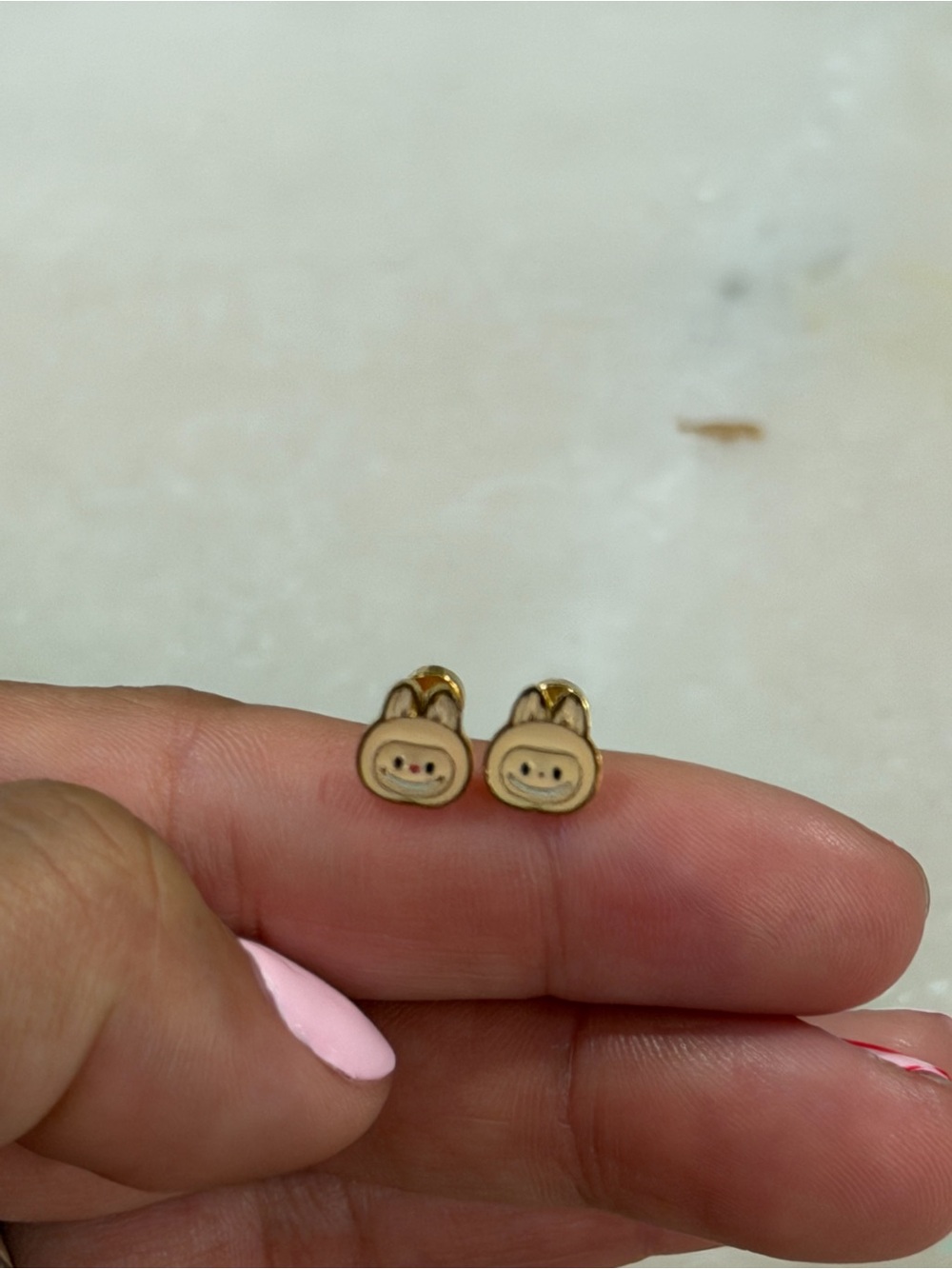 Cream labubu stainless steel Stud Earrings